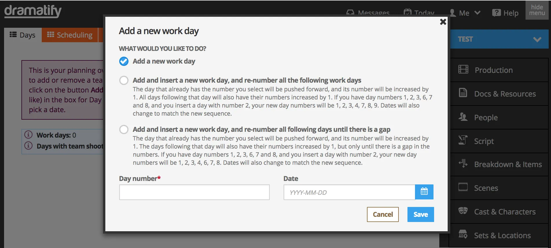 Planning - Add work day