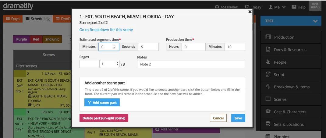 Scheduling: Un-split a scene