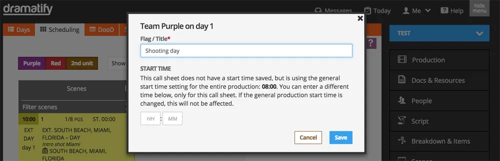 Scheduling: Add custom start time
