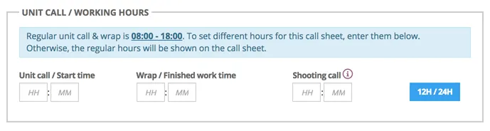 Call sheet: Change time