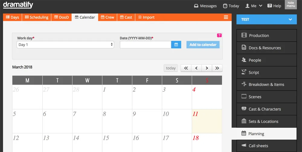 Call sheet - add to calendar