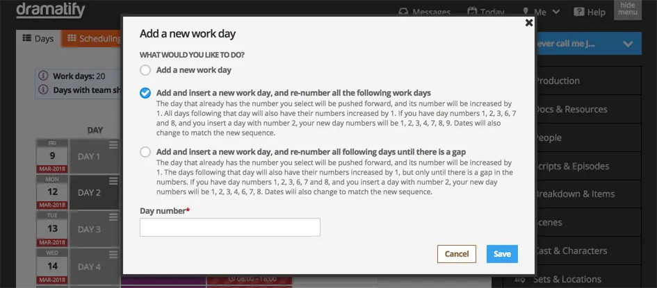 Scheduling-Add day between existing days