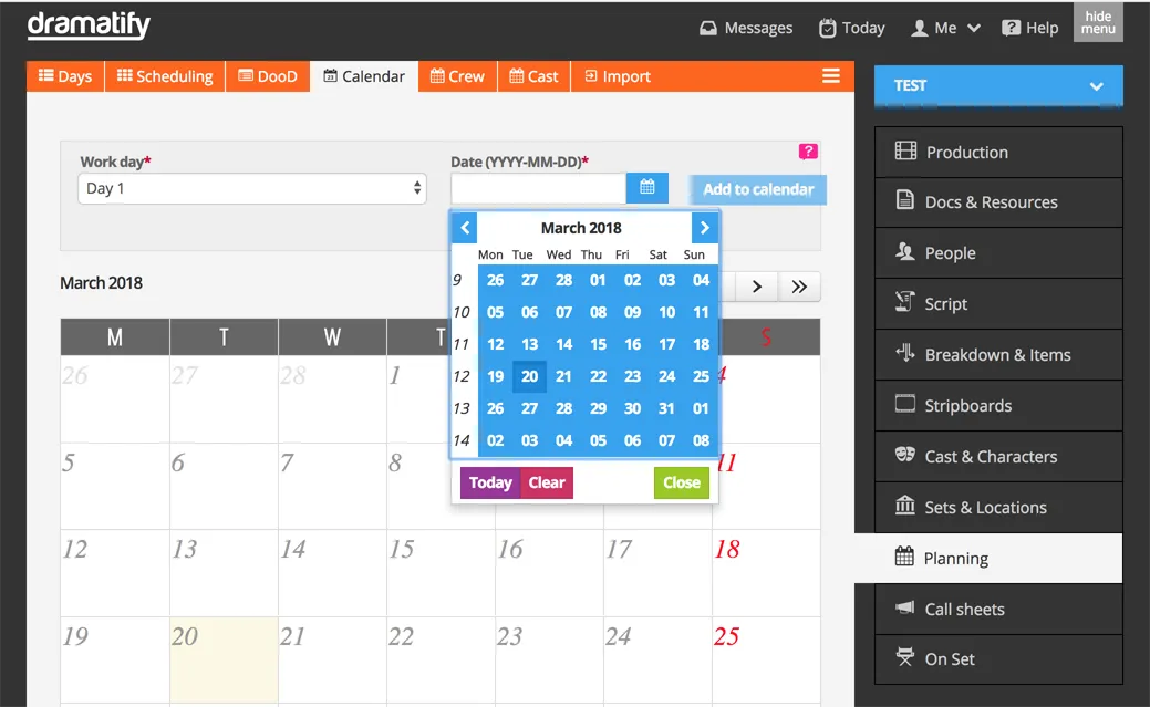 Scheduling calendar