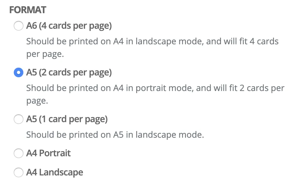 Printed Cue Cards for A6, A5 and A4.