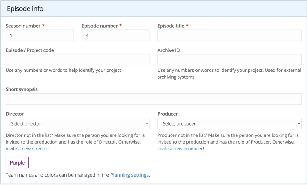 The basic episode information