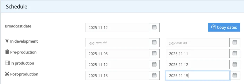 Adding production periods to episodes