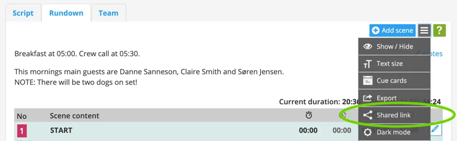 Adding a shared link to the rundown for entertainment, TV, factuals, current affairs