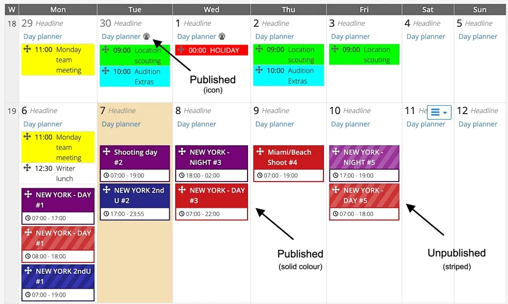 View which call sheets and event days to be included in the iCalendar feed.
