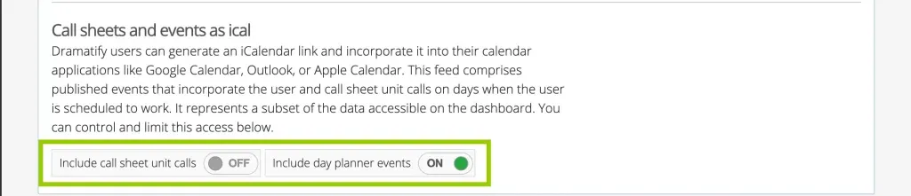 Add iCalendar synch to your film, TV or video production: Production settings