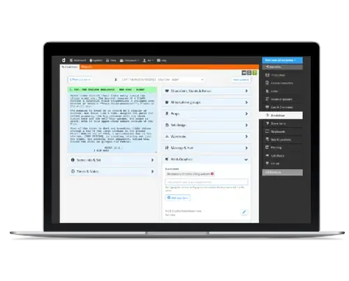 Commercial video production software script breakdown with AI-assisted scene planning, production elements, DooD reports and workflow tools for branded content shoots.